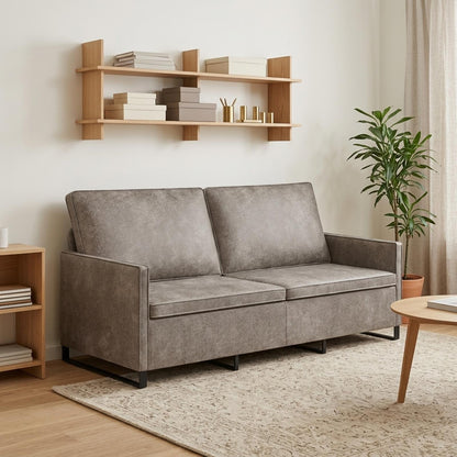 3 Seater Sofa Light Grey 190 x 81 x 82 cm Faux Suede Fabric