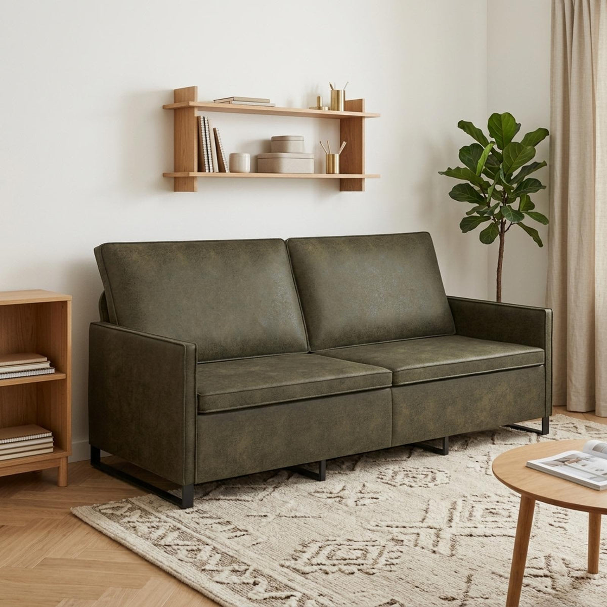 3 Seater Sofa Army Green 190 x 81 x 82 cm Faux Suede Fabric