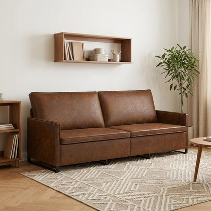 3 Seater Sofa Brown 220 x 81 x 82 cm Faux Suede Fabric