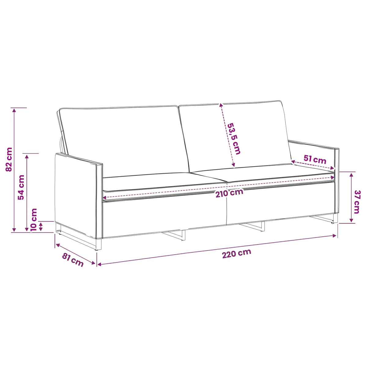 3 Seater Sofa Brown 220 x 81 x 82 cm Faux Suede Fabric