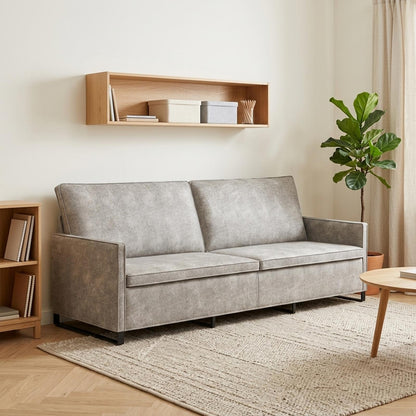3 Seater Sofa Light Grey 220 x 81 x 82 cm Faux Suede Fabric