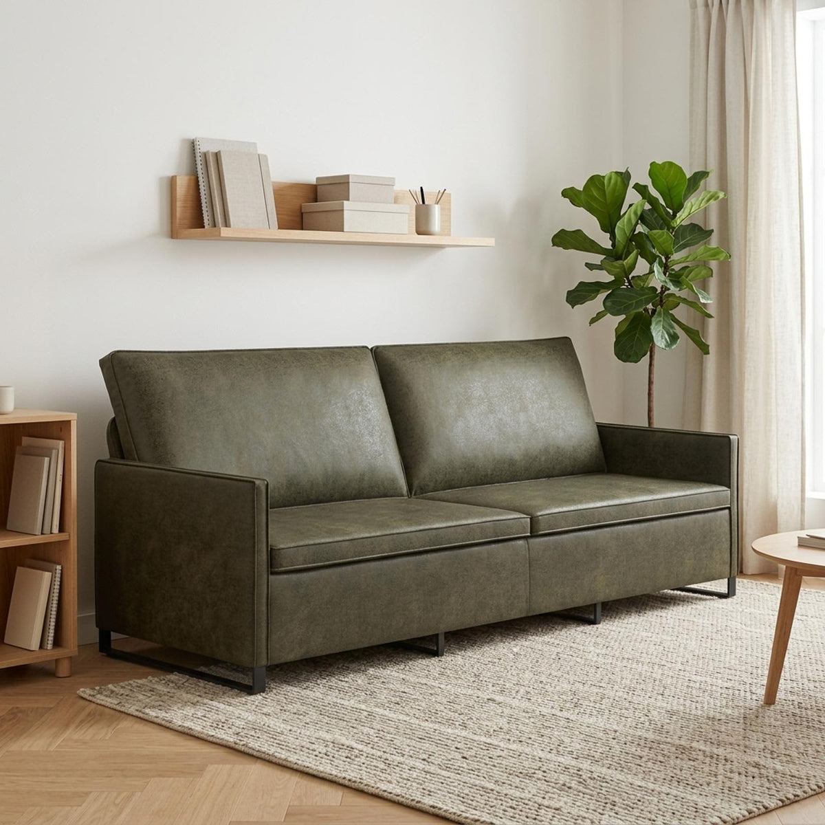 3 Seater Sofa Army Green 220 x 81 x 82 cm Faux Suede Fabric
