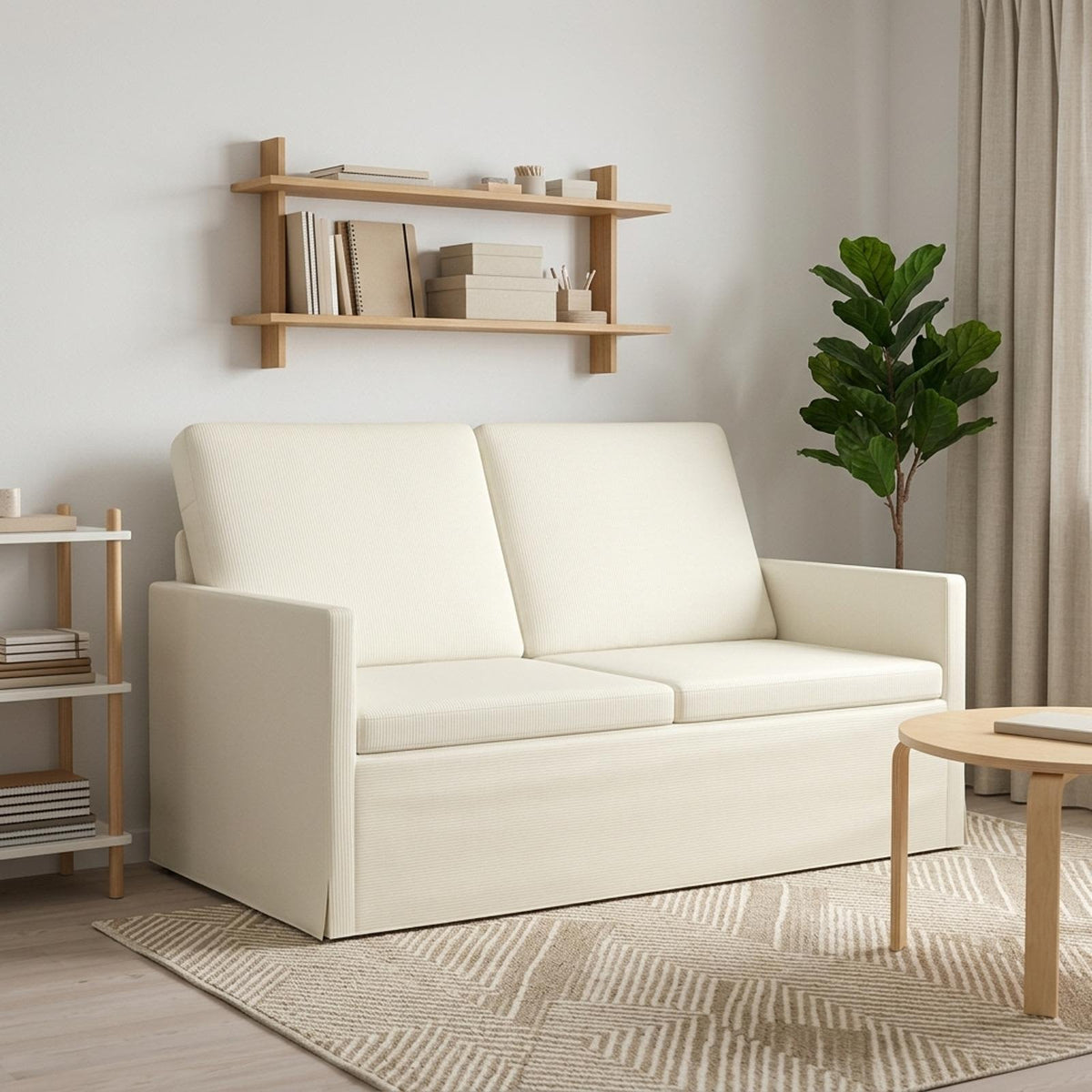 2 Seater Sofa Cream 130 x 81 x 82 cm Corduroy Fabric