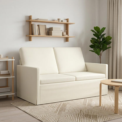 2 Seater Sofa Cream 130 x 81 x 82 cm Corduroy Fabric