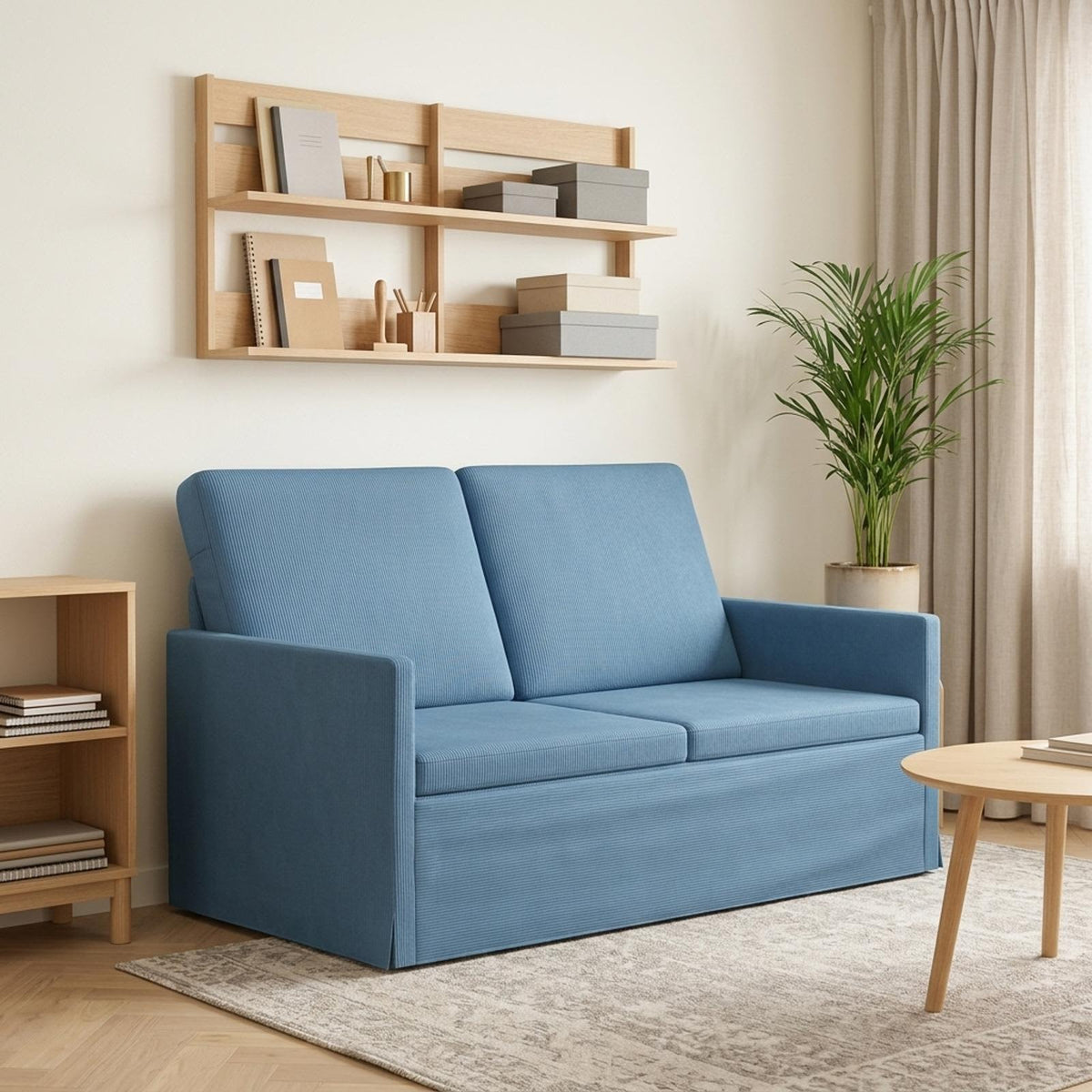 2 Seater Sofa Blue 130 x 81 x 82 cm Corduroy Fabric