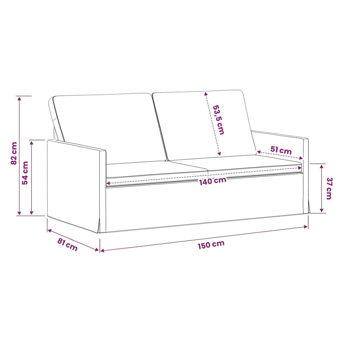 2 Seater Sofa Cloud Grey 150 x 81 x 82 cm Fabric