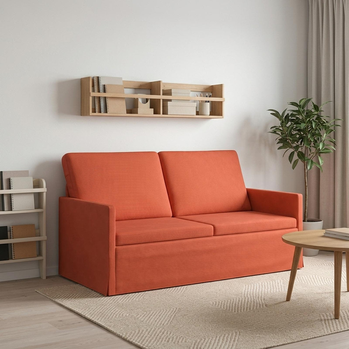 2 Seater Sofa Red Orange 150 x 81 x 82 cm Corduroy Fabric