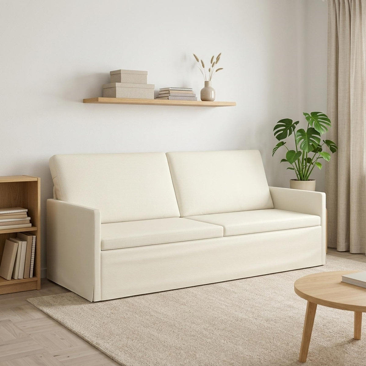 3 Seater Sofa Cream 190 x 81 x 82 cm Corduroy Fabric