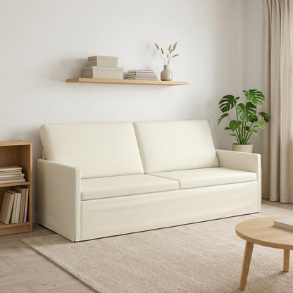 3 Seater Sofa Cream 190 x 81 x 82 cm Corduroy Fabric