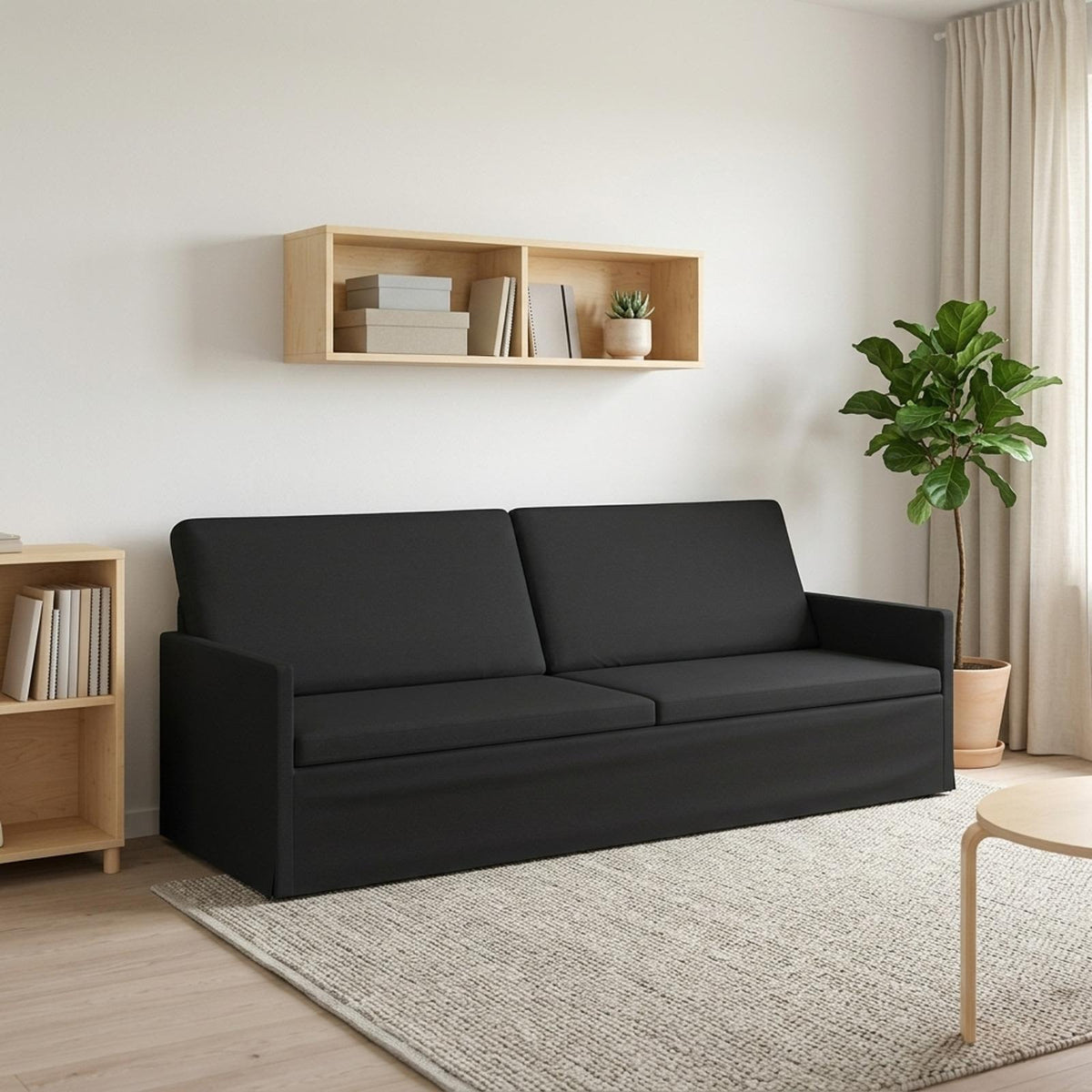3 Seater Sofa Black 220 x 81 x 82 cm Fabric