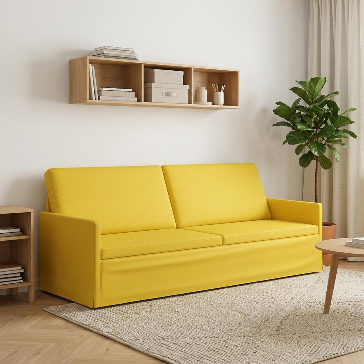 3 Seater Sofa Light Yellow 220 x 81 x 82 cm Fabric
