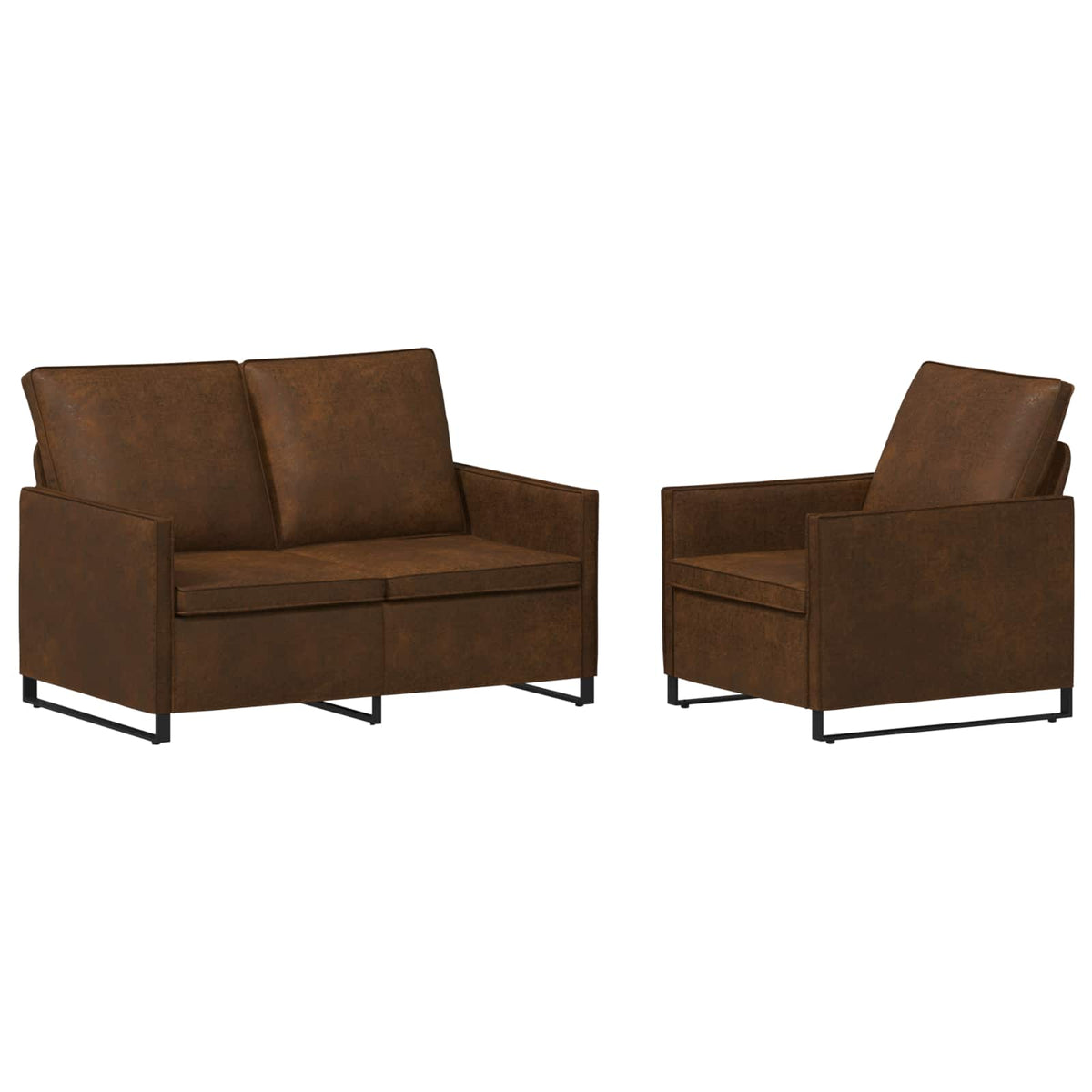 Sofa Set 2 pcs Brown Faux Suede Fabric