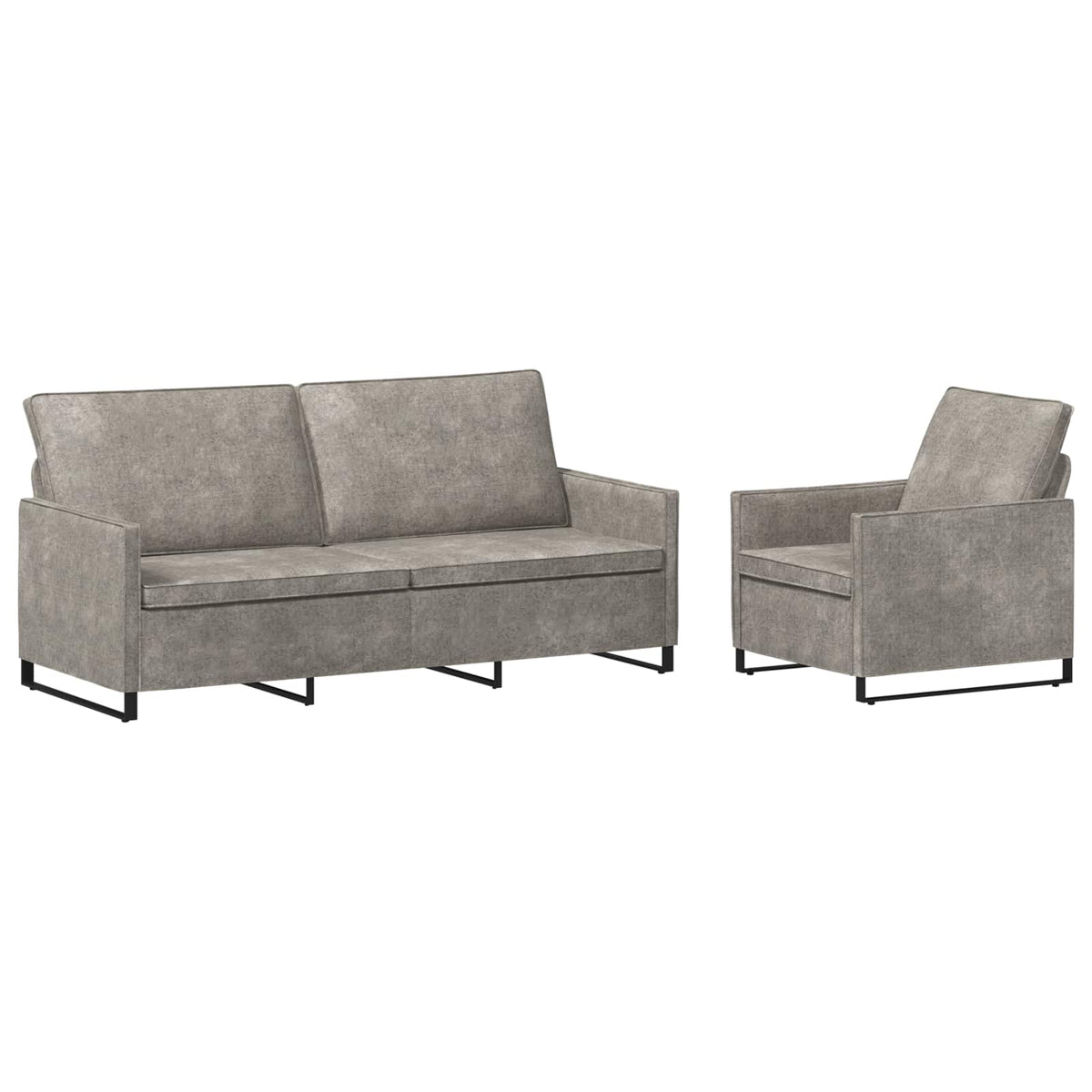 Sofa Set 2 pcs Light Grey Faux Suede Fabric