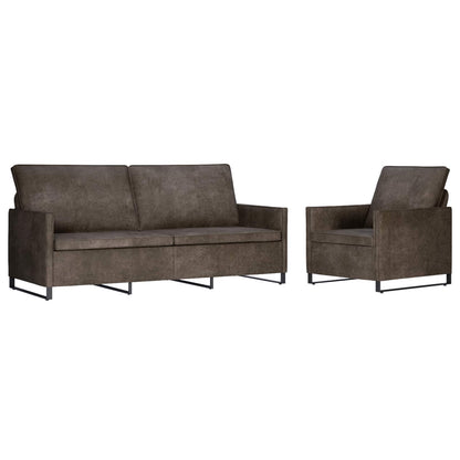 Sofa Set 2 pcs Dark Grey Faux Suede Fabric