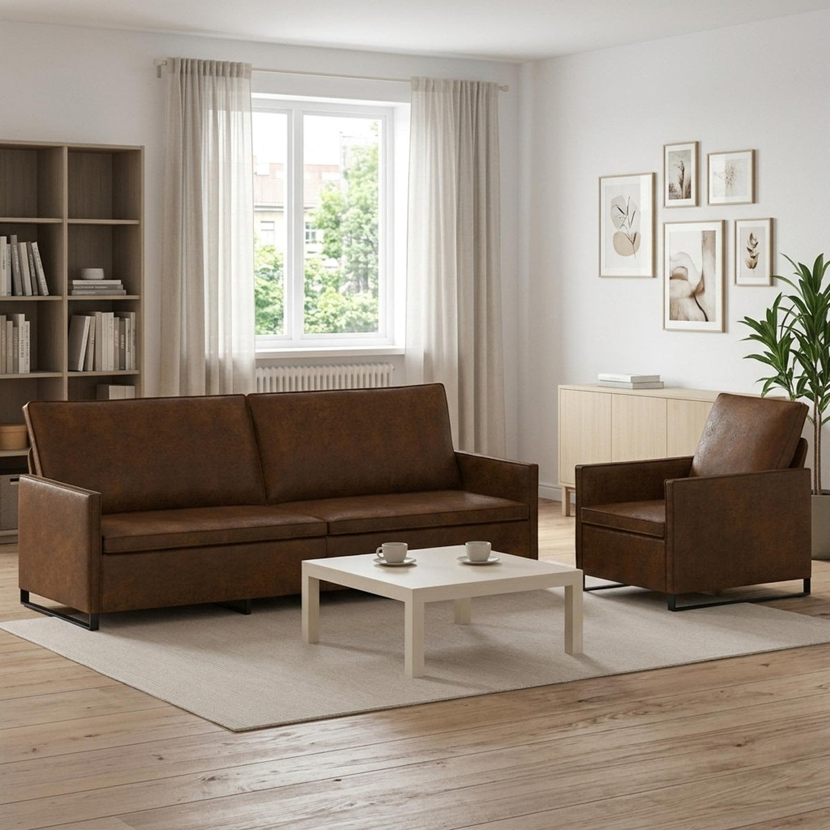 Sofa Set 2 pcs Brown Faux Suede Fabric