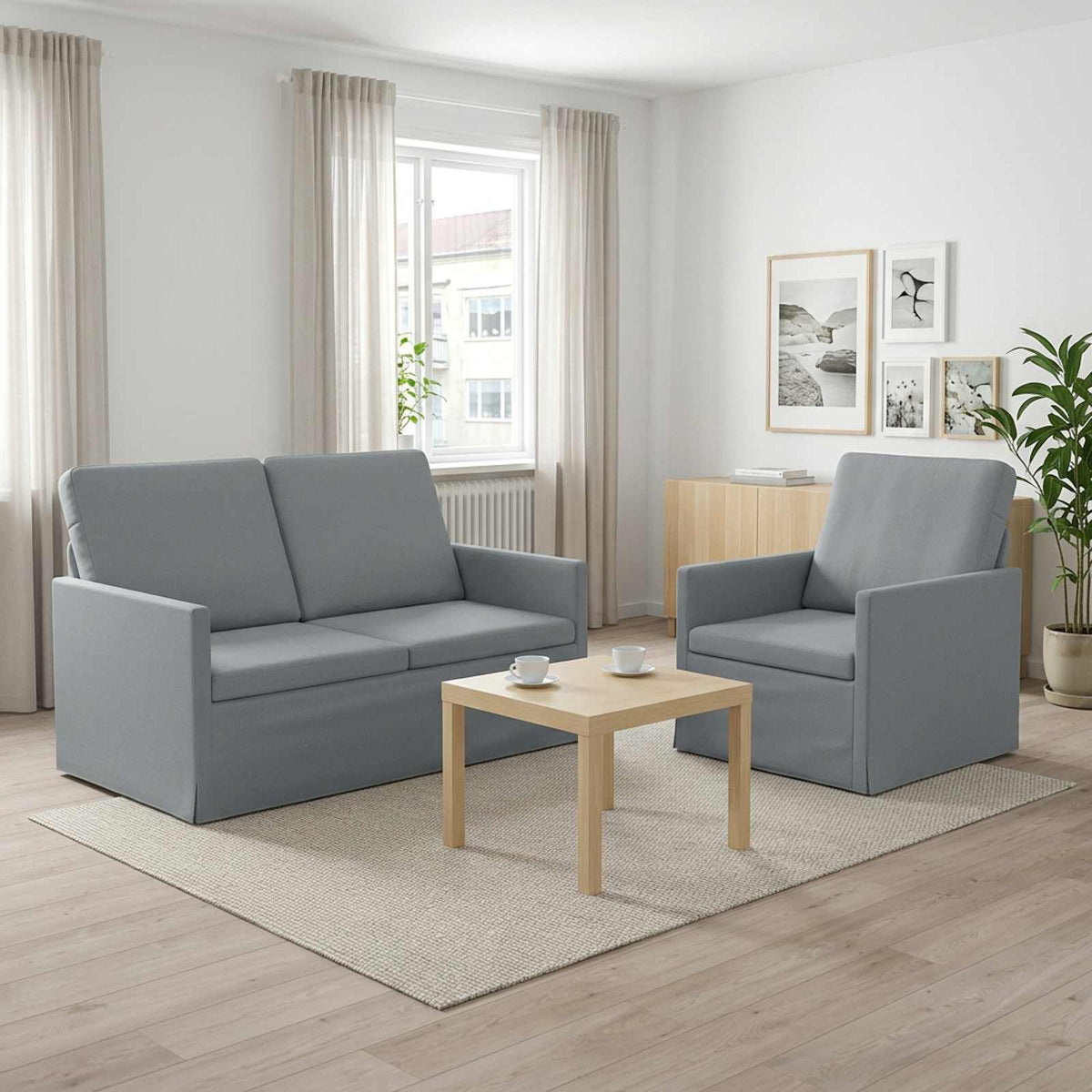 Sofa Set 2 pcs Light Grey Fabric