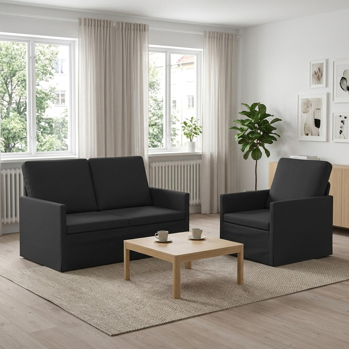 Sofa Set 2 pcs Black Fabric