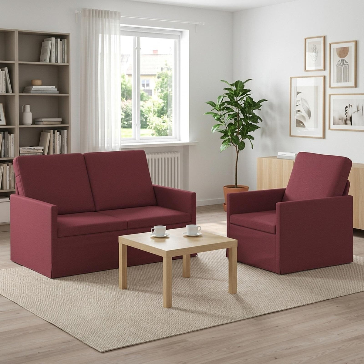 Sofa Set 2 pcs Wine Red Fabric