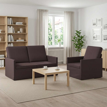 Sofa Set 2 pcs Dark Brown Fabric