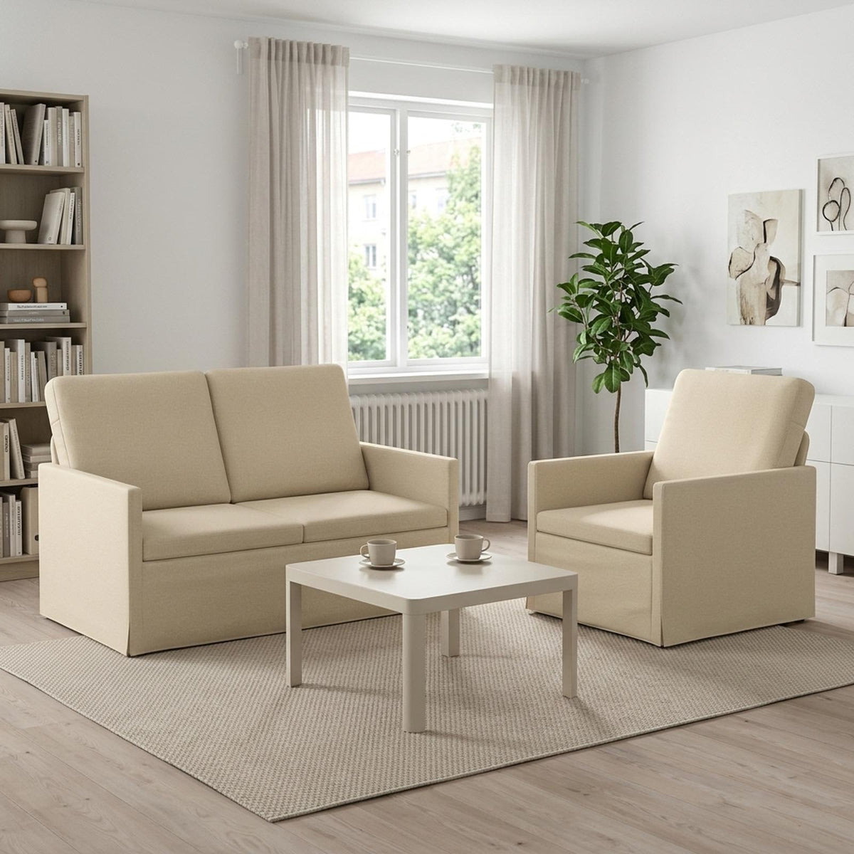 Sofa Set 2 pcs Cream Fabric