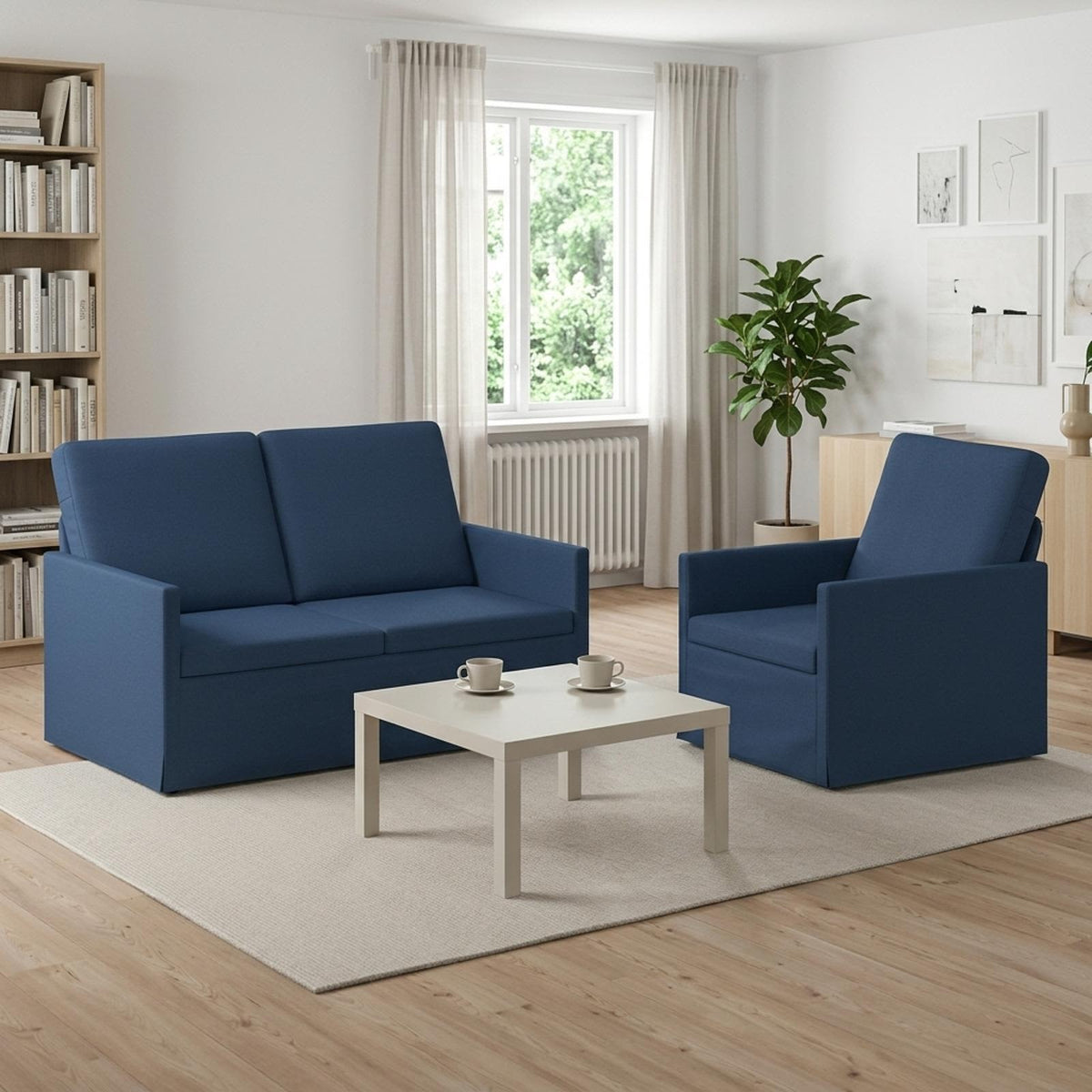 Sofa Set 2 pcs Blue Fabric