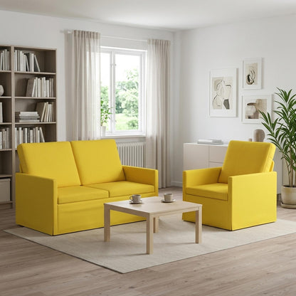 Sofa Set 2 pcs Light Yellow Fabric