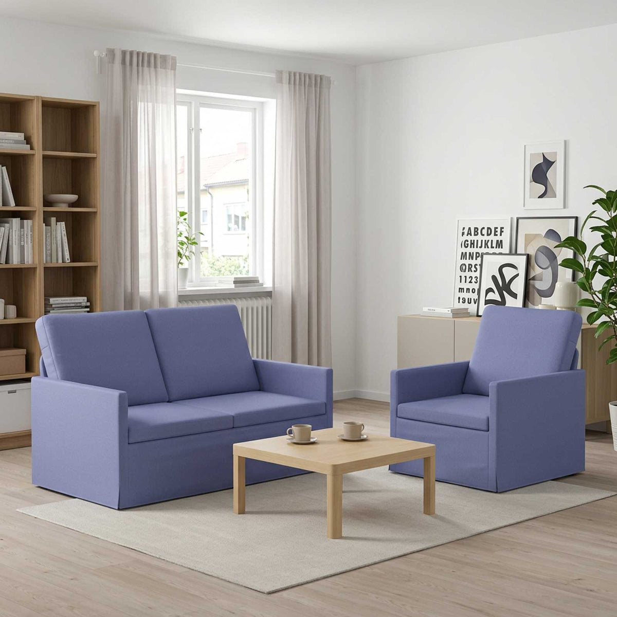 Sofa Set 2 pcs Jeans Blue Fabric
