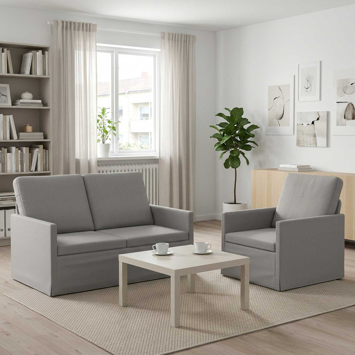 Sofa Set 2 pcs Cloud Grey Fabric