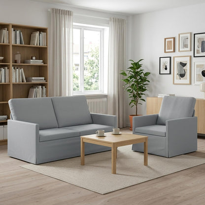 Sofa Set 2 pcs Light Grey Fabric