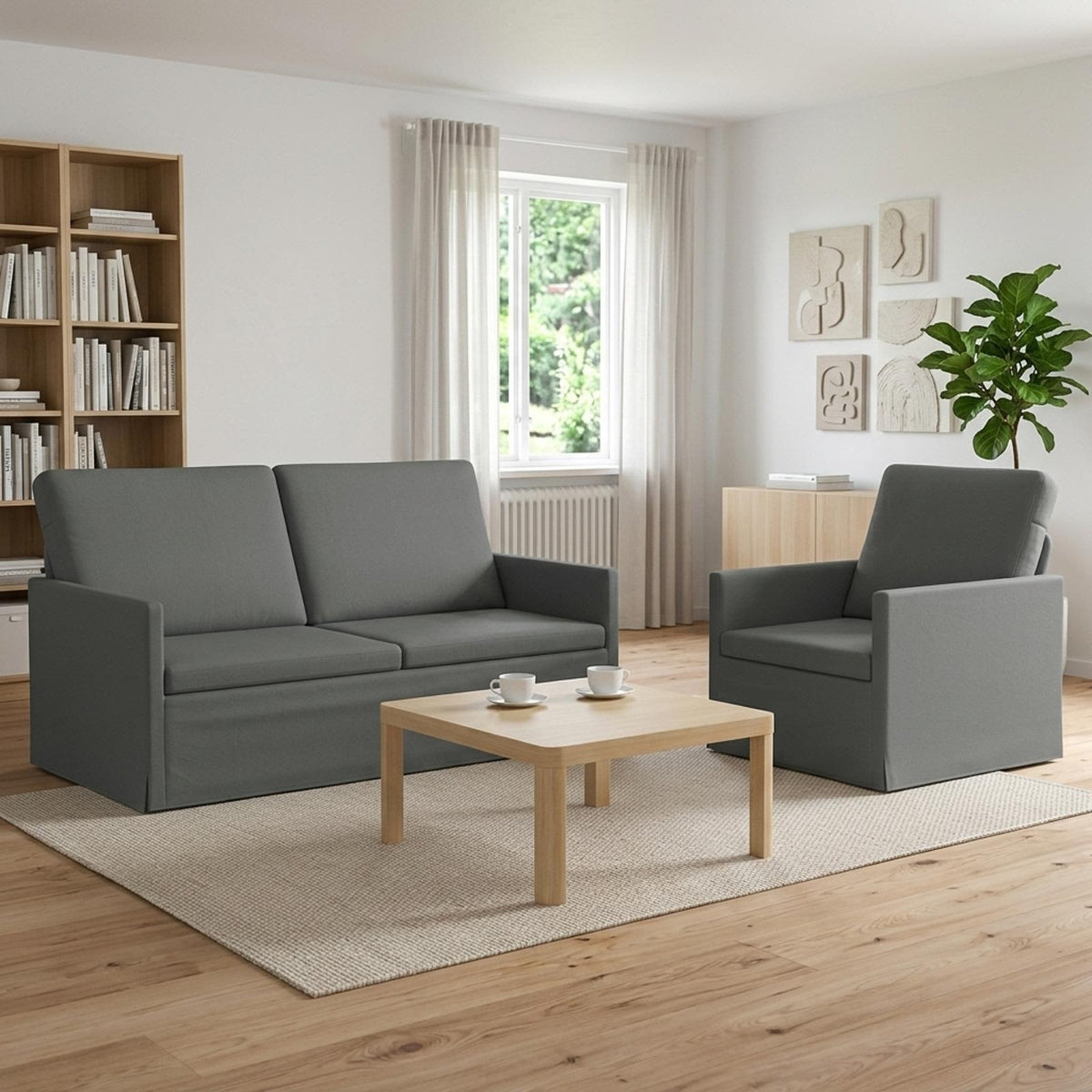 Sofa Set 2 pcs Dark Grey Fabric