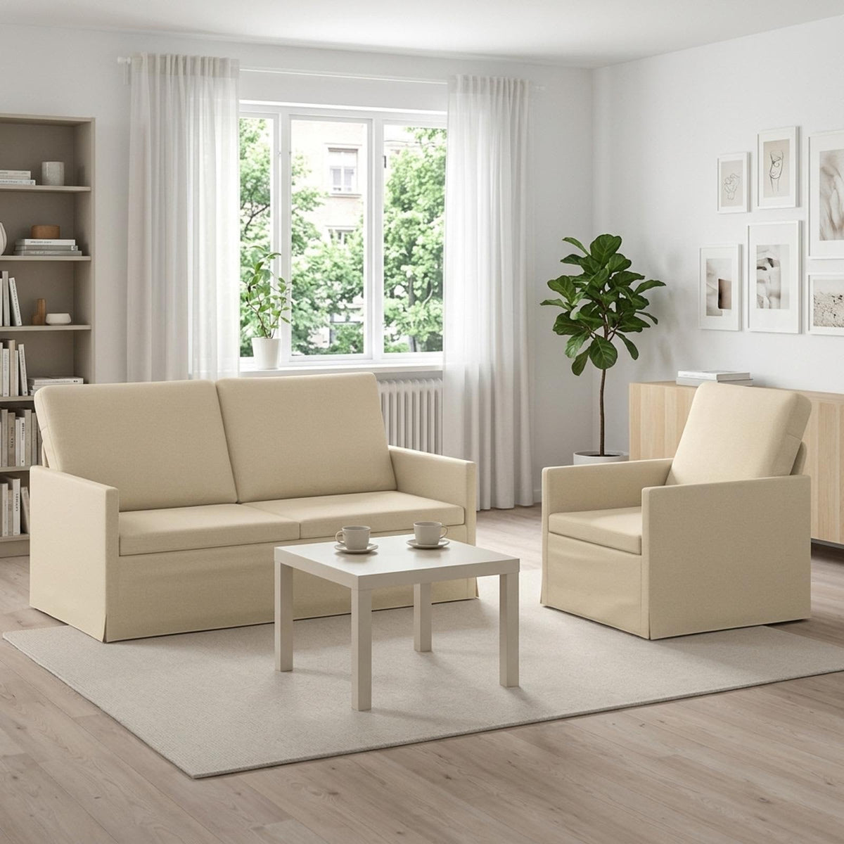 Sofa Set 2 pcs Cream Fabric