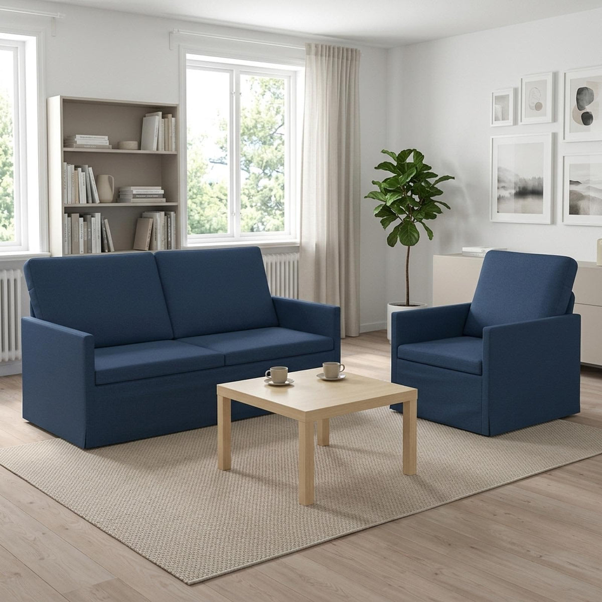 Sofa Set 2 pcs Blue Fabric