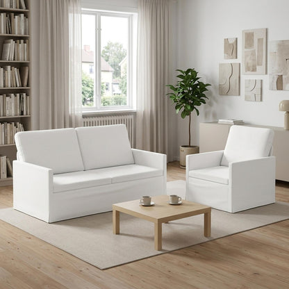 Sofa Set 2 pcs White Fabric
