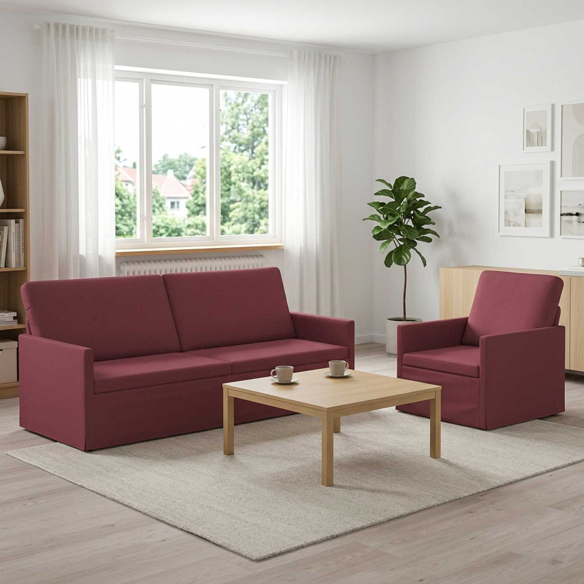 Sofa Set 2 pcs Wine Red Fabric