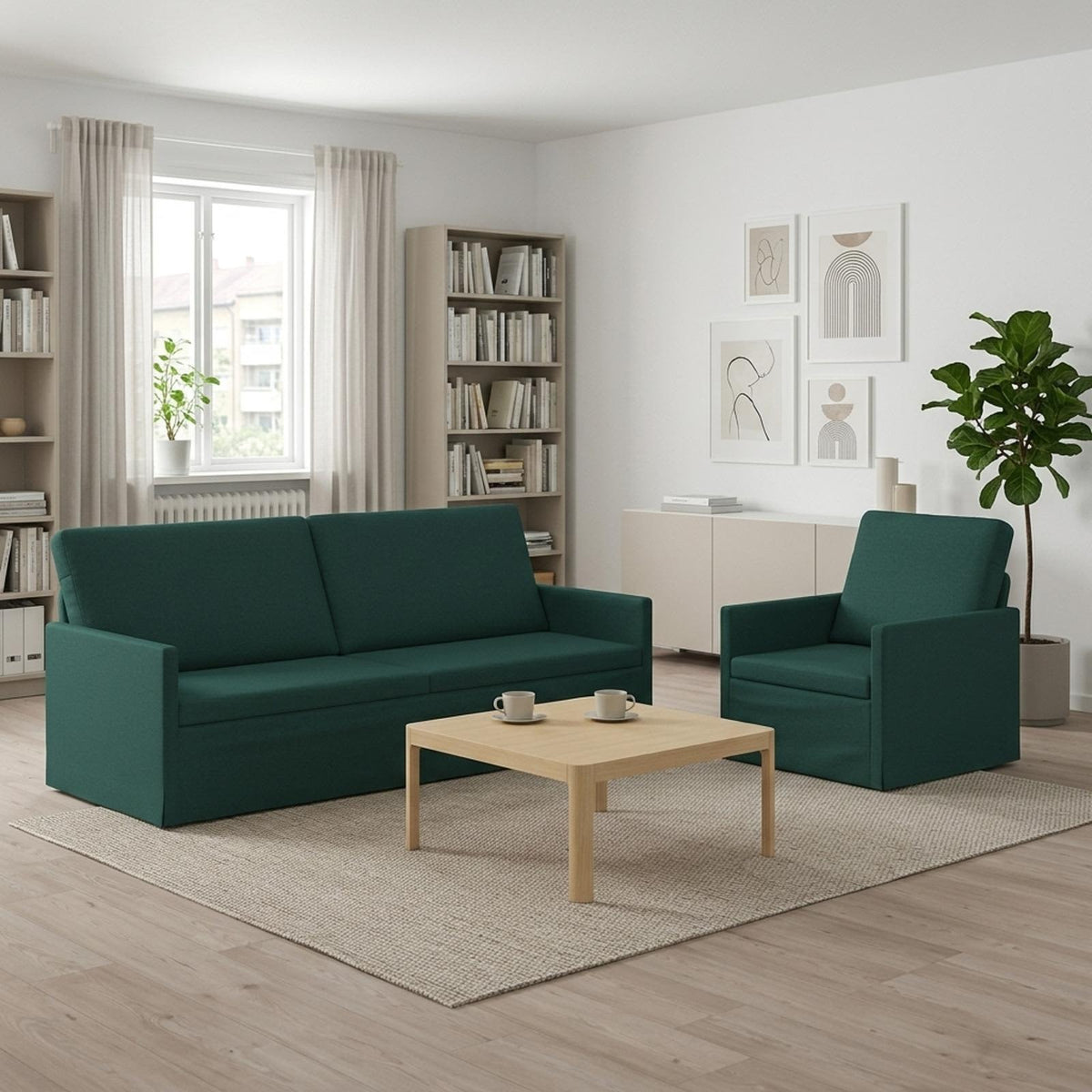 Sofa Set 2 pcs Dark Green Fabric