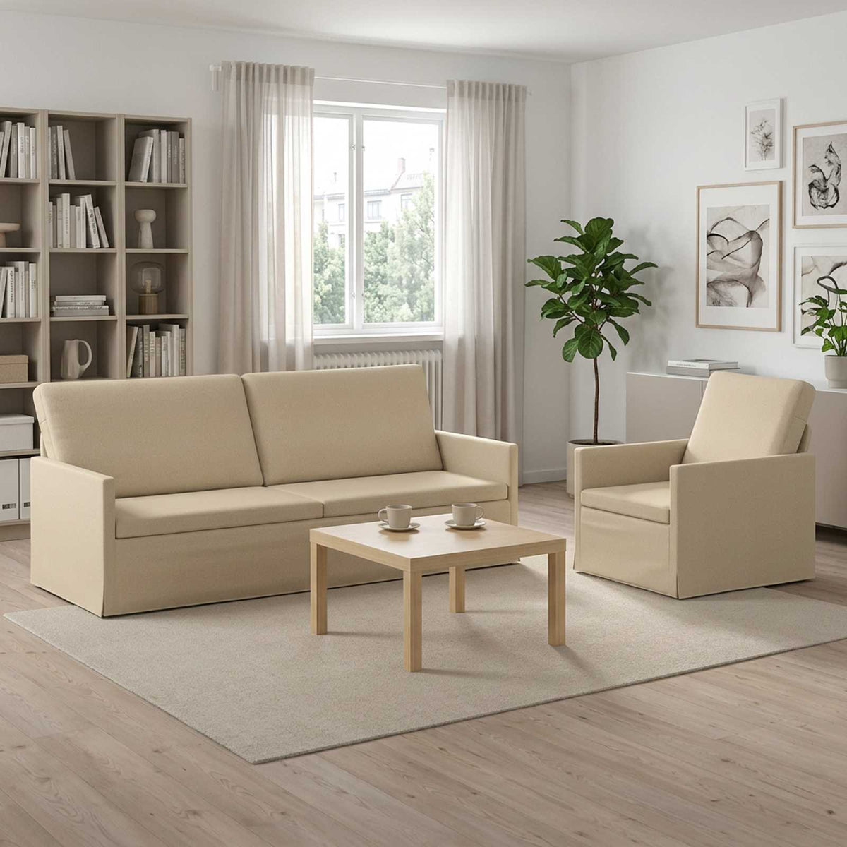 Sofa Set 2 pcs Cream Fabric