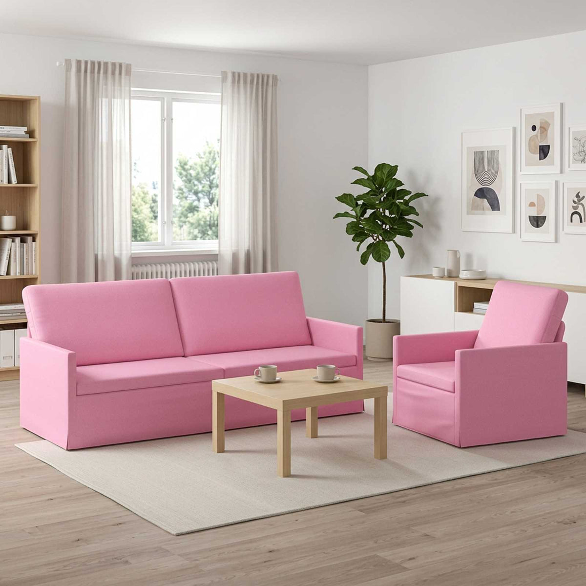 Sofa Set 2 pcs Pink Fabric