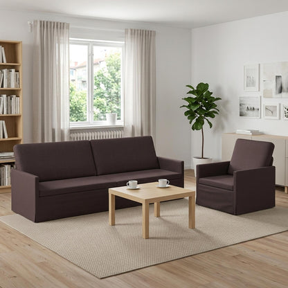 Sofa Set 2 pcs Dark Brown Fabric