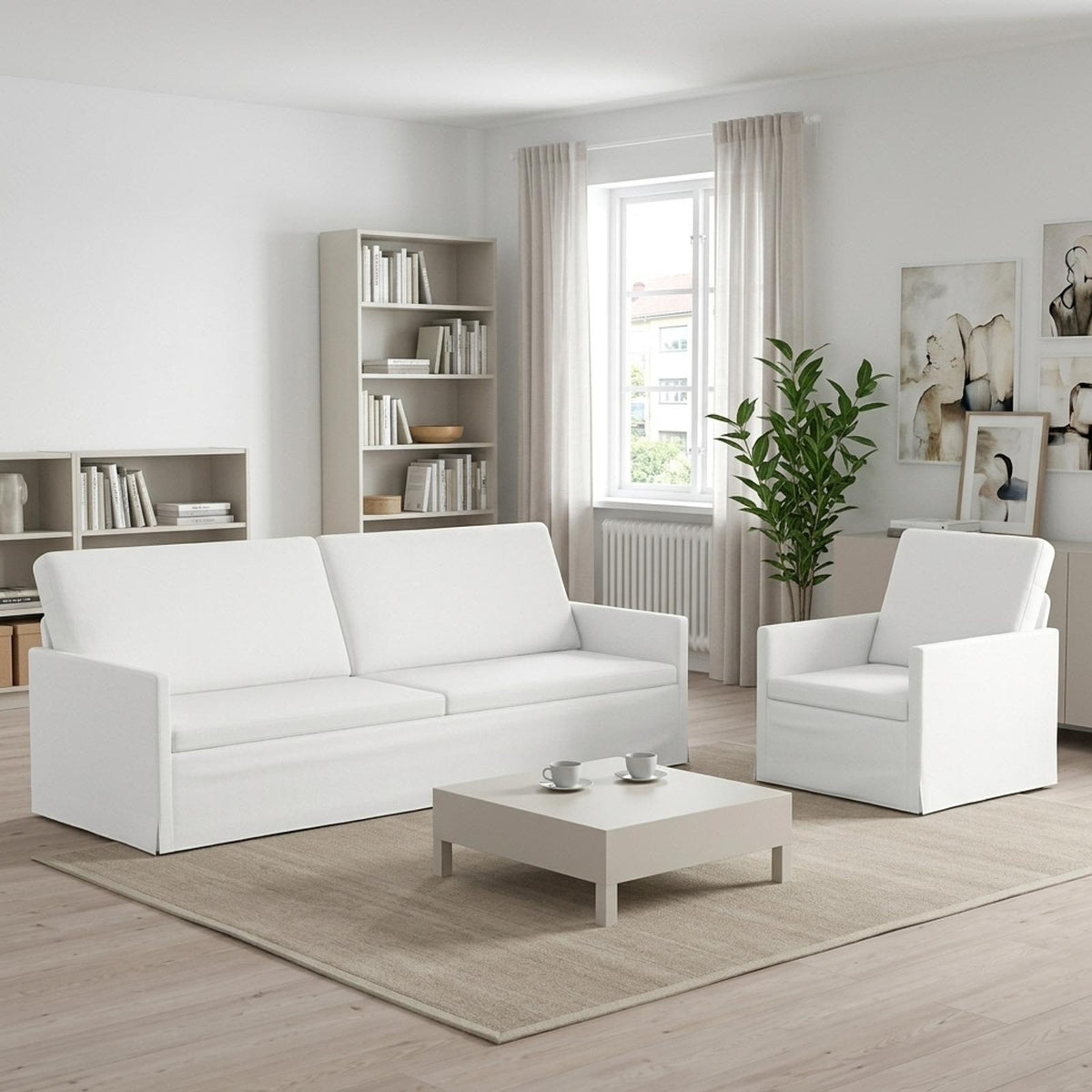Sofa Set 2 pcs White Fabric