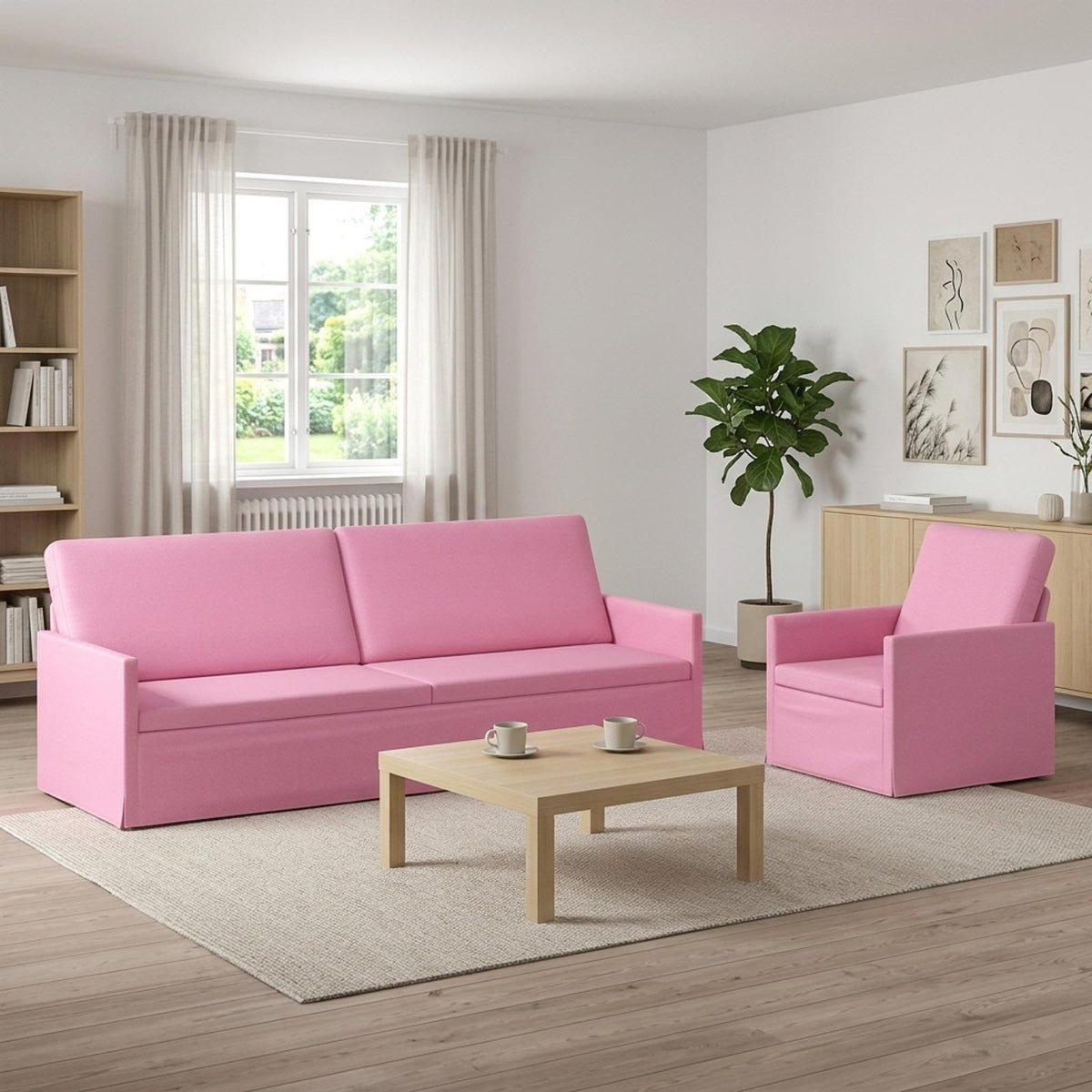Sofa Set 2 pcs Pink Fabric