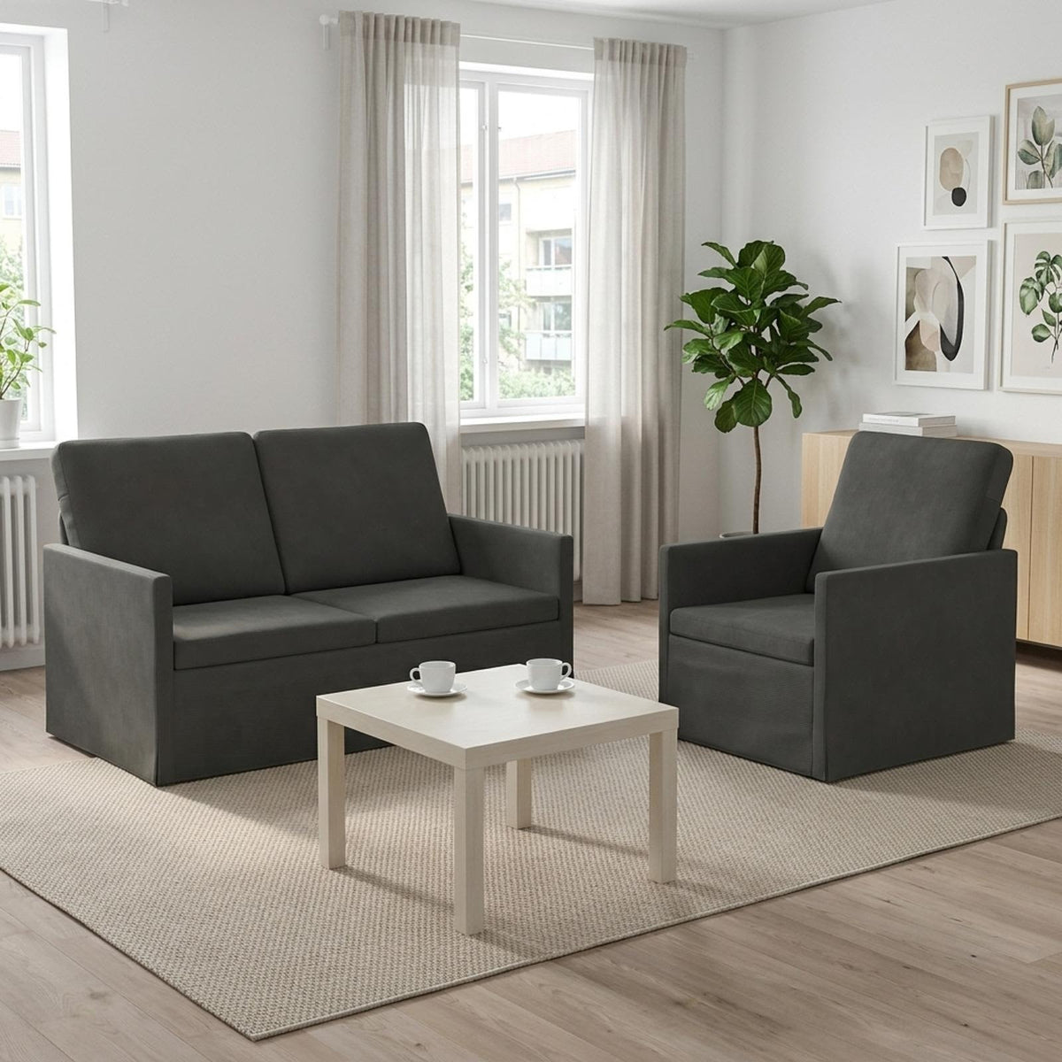 Sofa Set 2 pcs Dark Grey Corduroy Fabric