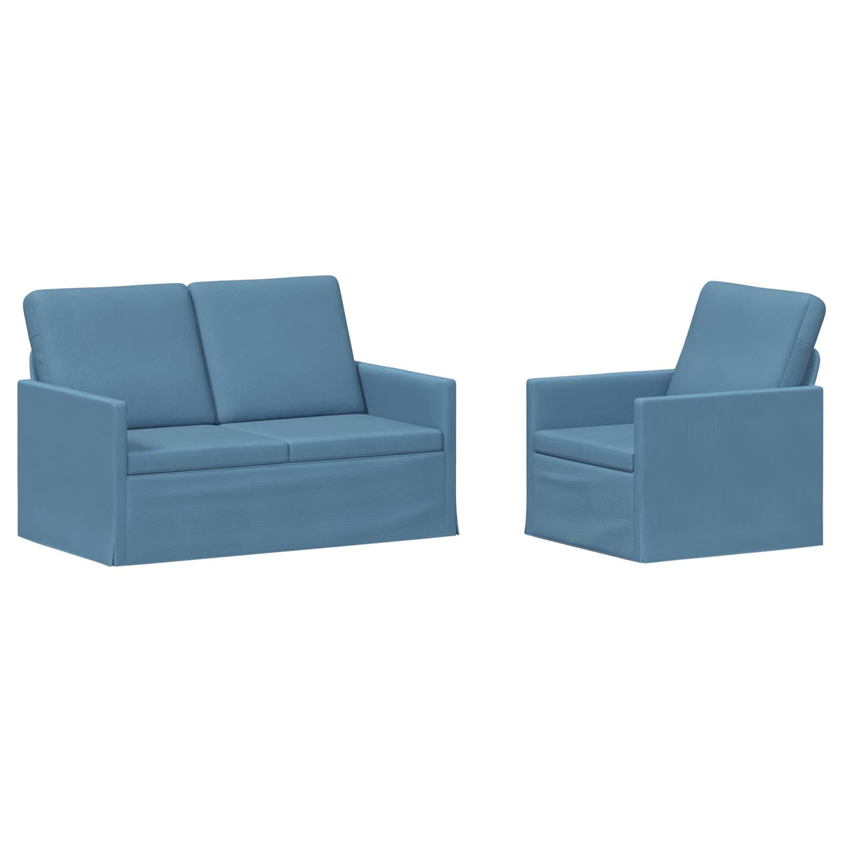 Sofa Set 2 pcs Blue Corduroy Fabric