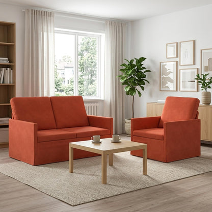 Sofa Set 2 pcs Red Orange Corduroy Fabric
