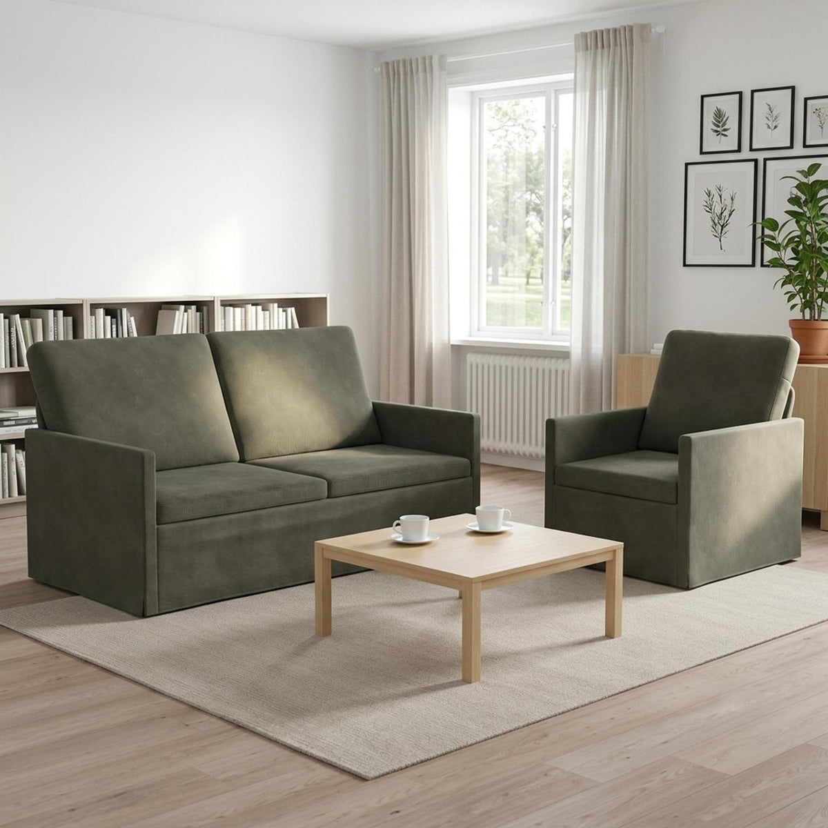 Sofa Set 2 pcs Light Grey Corduroy Fabric