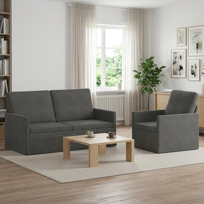 Sofa Set 2 pcs Dark Grey Corduroy Fabric