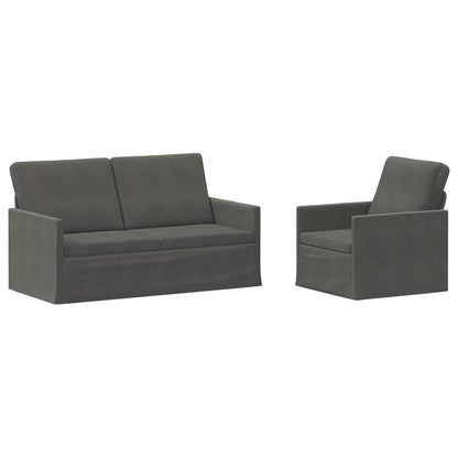 Sofa Set 2 pcs Dark Grey Corduroy Fabric