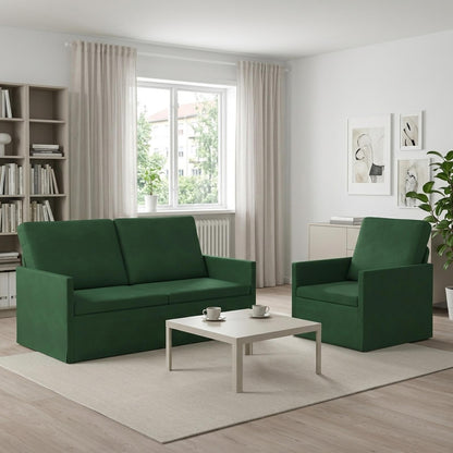 Sofa Set 2 pcs Jungle Green Corduroy Fabric