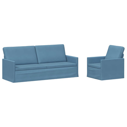 Sofa Set 2 pcs Blue Corduroy Fabric