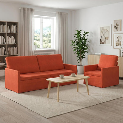Sofa Set 2 pcs Red Orange Corduroy Fabric