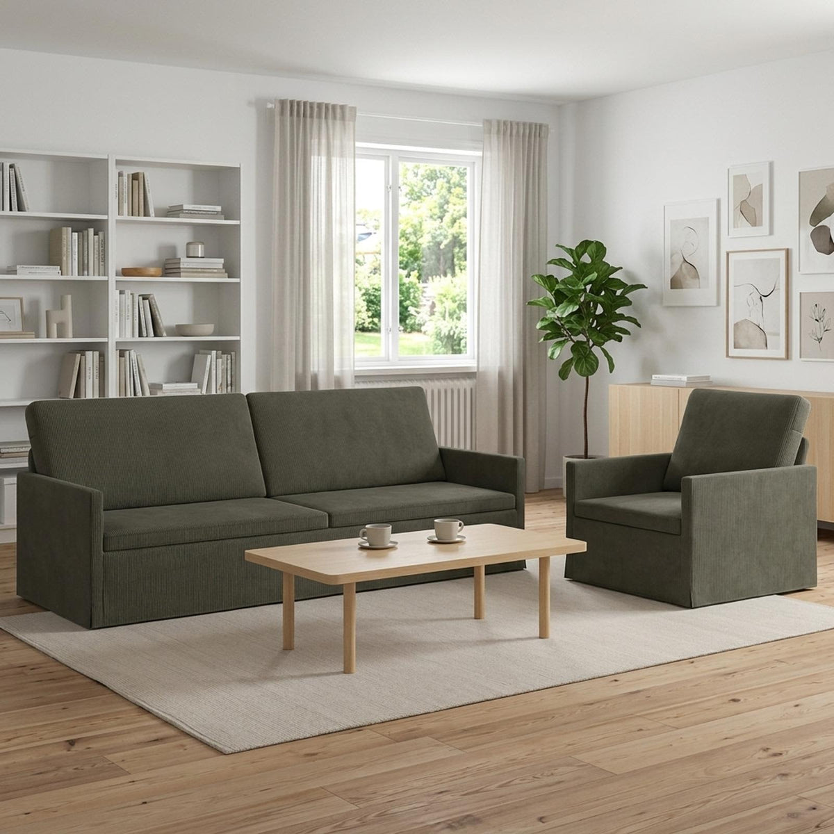 Sofa Set 2 pcs Light Grey Corduroy Fabric